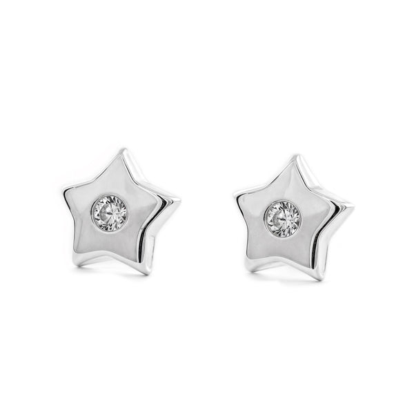 9ct White Gold Star Cubic Zirconia Earrings shine