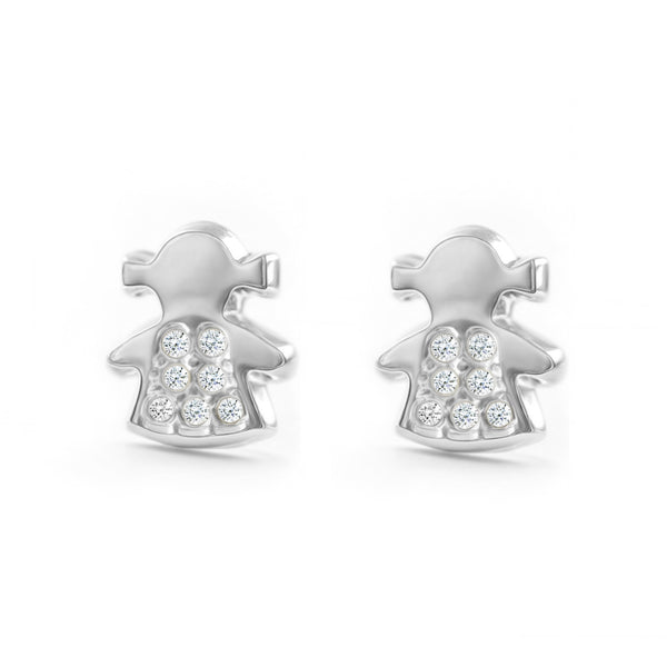 Pendientes Niña Oro Blanco 18K Niña Circonitas Brillo
