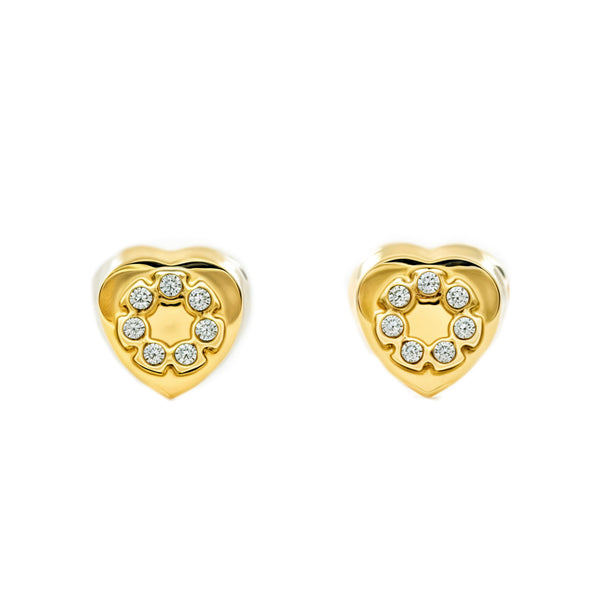 Pendientes Bebe-Niña Oro Amarillo 9K Corazón Circonitas Brillo