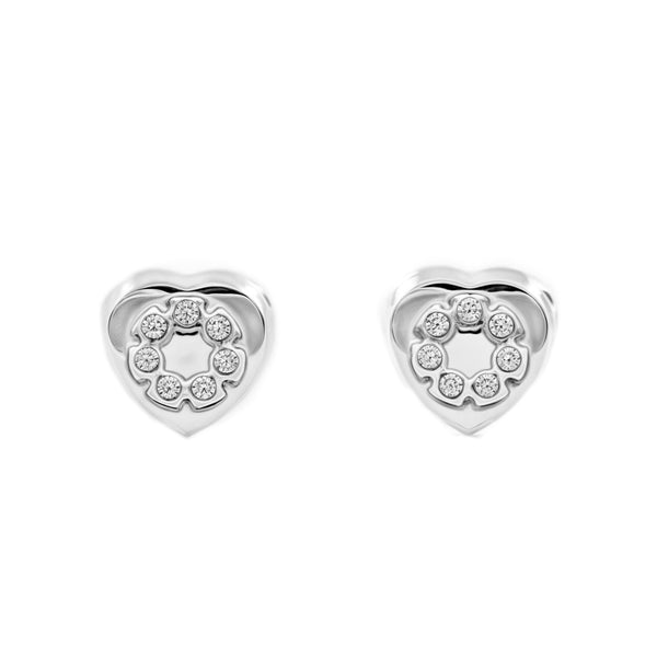 9ct White Gold Heart Cubic Zirconias Children's Baby Girls Earrings shine