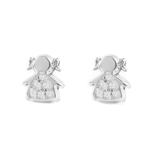 Pendientes Niña Oro Blanco 9K Niña Circonitas Brillo