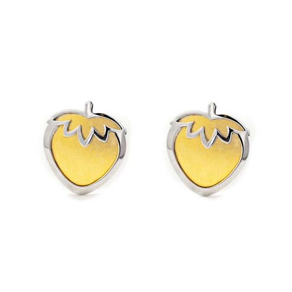 Pendientes Niña Oro Bicolor 18K Liso Fresas Mate y Brillo