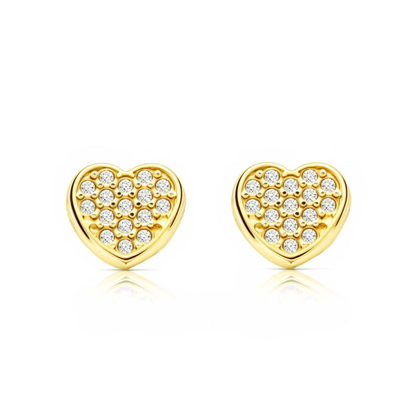 9ct Yellow Gold Heart Cubic Zirconias Children's Girls Earrings shine
