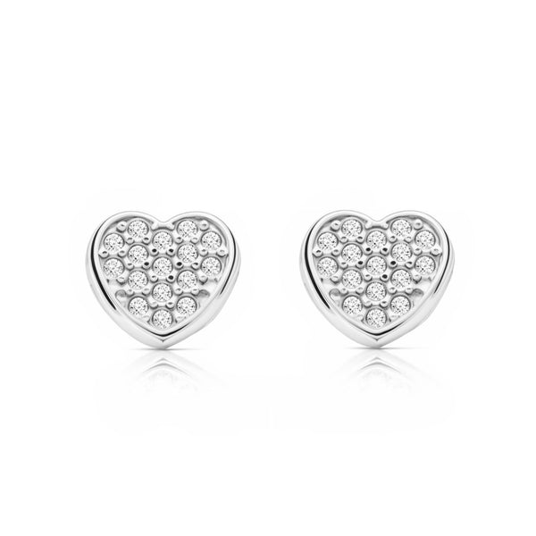 9ct White Gold Heart Cubic Zirconias Children's Girls Earrings shine