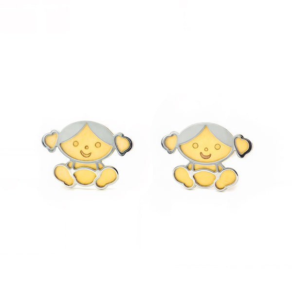 Pendientes Niña Oro Bicolor 18K Liso Niña Mate y Brillo