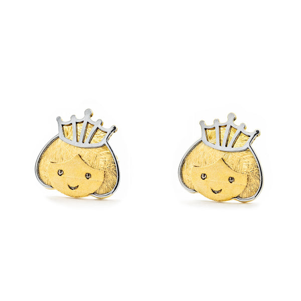 18ct two color gold Girl Children's Girls Earrings Matte Shine