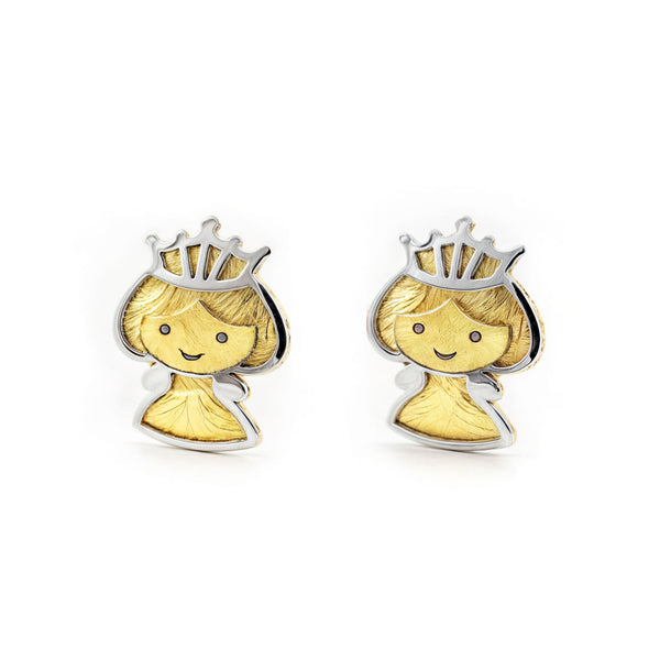 18ct two color gold Girl Children's Girls Earrings Matte Shine