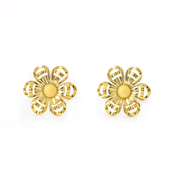 18ct Yellow Gold Flower Earrings Matte Shine
