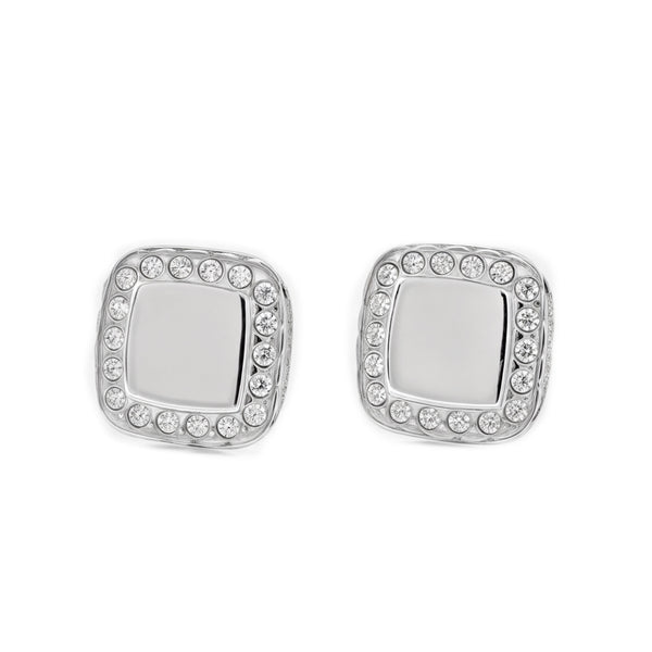 Pendientes Mujer-Niña Oro Blanco 9K Cuadrado Circonitas Brillo