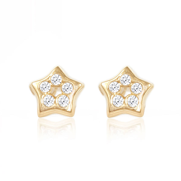 Pendientes Bebe Oro Amarillo 18K Estrella Circonita Brillo