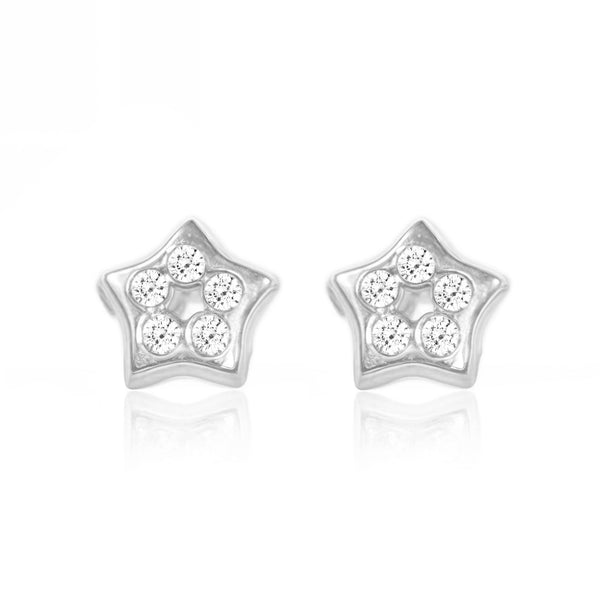 Pendientes Bebe Oro Blanco 18K Estrella Circonita Brillo