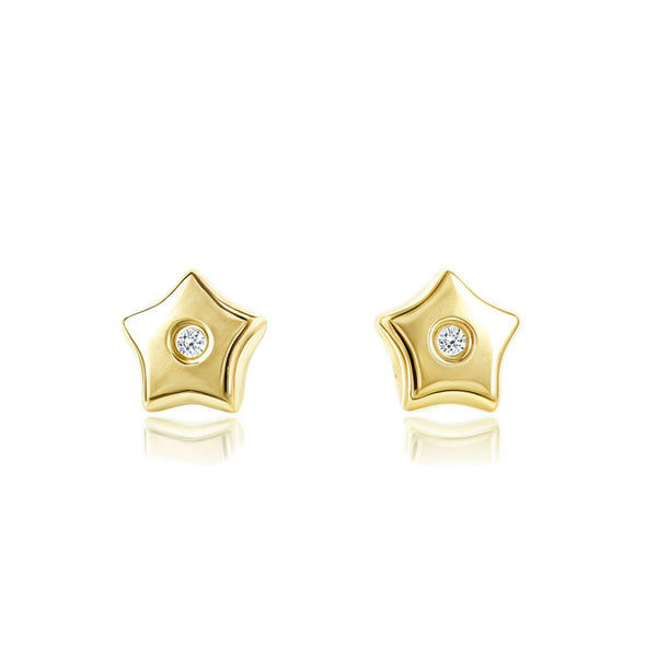 Pendientes Bebe Oro Amarillo 18K Estrella Circonita Brillo
