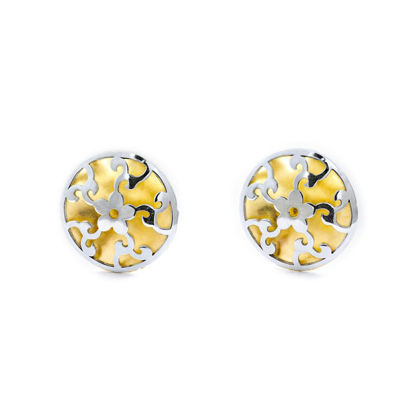 Pendientes Bebe-Niña Oro Bicolor 9K Liso Redondo Mate y Brillo