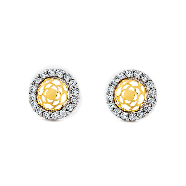 Pendientes Mujer-Niña Oro Bicolor 9K Redondo Circonita Brillo