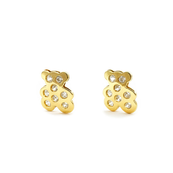 Pendientes Bebe-Niña Oro Amarillo 18K Oso Circonita Brillo