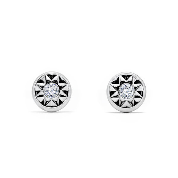Pendientes Bebe Oro Blanco 18K Redondo Circonita Tallados