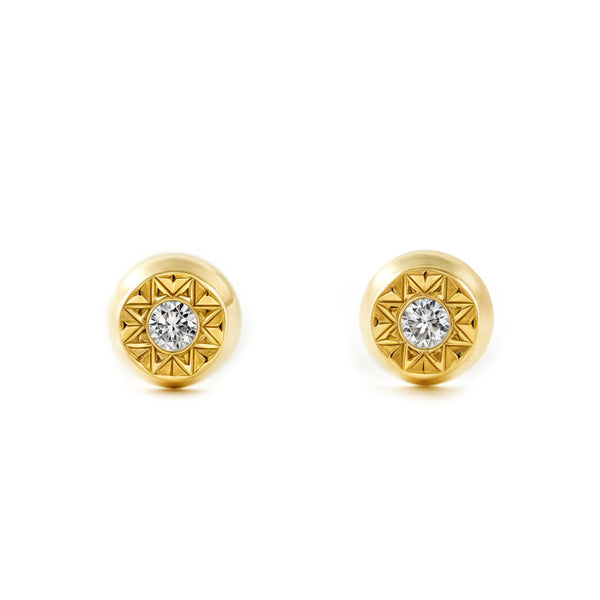 Pendientes Bebe Oro Amarillo 18K Redondo Circonita Tallados