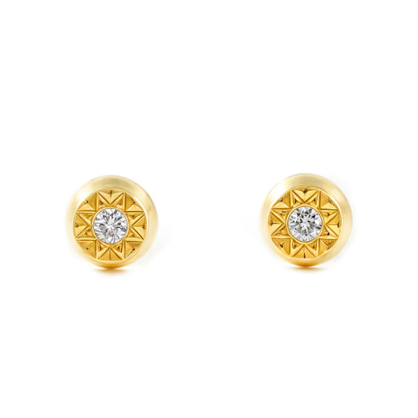Pendientes Bebe-Niña Oro Amarillo 18K Redondo Circonita Tallados