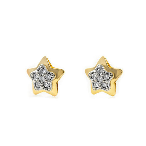 Pendientes Niña Oro Bicolor 9K Estrella Circonitas Brillo