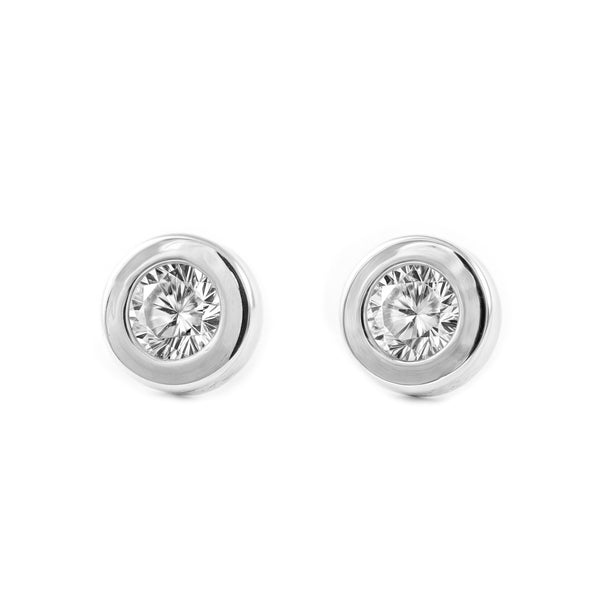 18ct White Gold Round Cubic Zirconia Children's Baby Girls Earrings shine