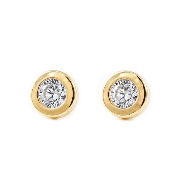 18ct Yellow Gold Round Cubic Zirconia Children's Baby Girls Earrings shine