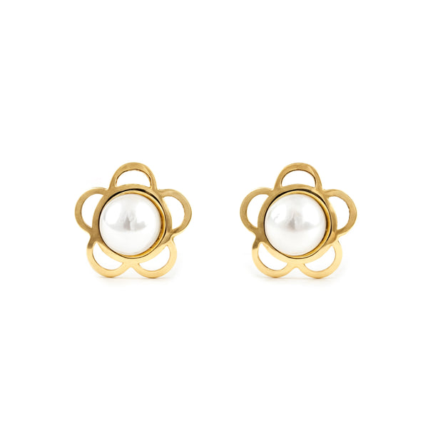 Pendientes Bebe-Niña Oro Amarillo 9K Perla Botón 3,5 mm Flor Margarita Brillo