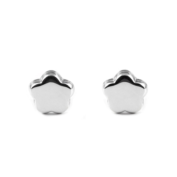 Pendientes Bebe Oro Blanco 9K Flor Margarita Brillo