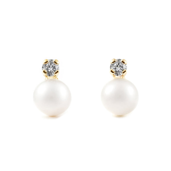 18ct Yellow Gold Cubic Zirconia Pearl 5 mm Children's Girls Earrings shine