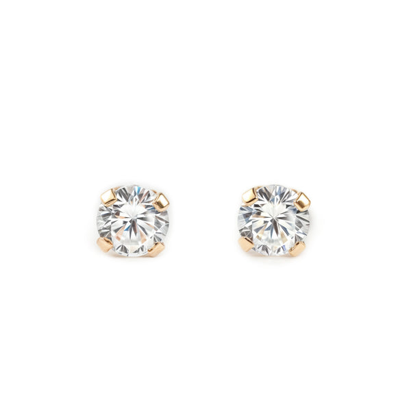 18ct Yellow Gold Cubic Zirconia 4 mm Children's Baby Girls Earrings shine