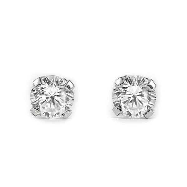 Pendientes Bebe-Niña Oro Blanco 18K Garra Circonita 4 mm Brillo