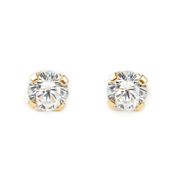 Pendientes Bebe-Niña Oro Amarillo 18K Garra Circonita 4 mm Brillo
