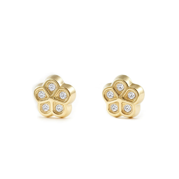 9ct Yellow Gold Daisy Flower Cubic Zirconias Children's Baby Girls Earrings shine