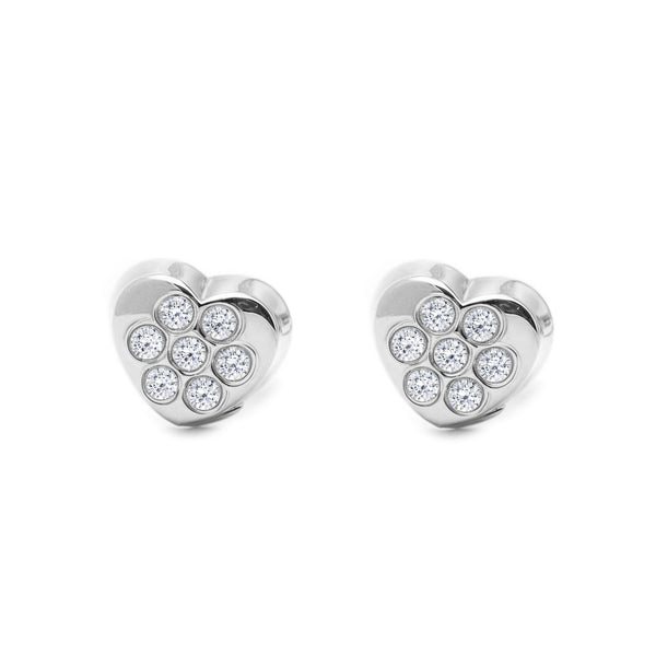 9ct White Gold Heart Cubic Zirconias Children's Baby Girls Earrings shine