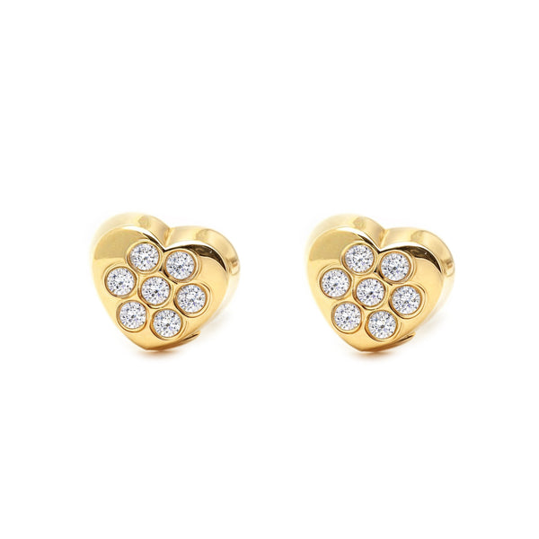 9ct Yellow Gold Heart Cubic Zirconias Children's Baby Girls Earrings shine