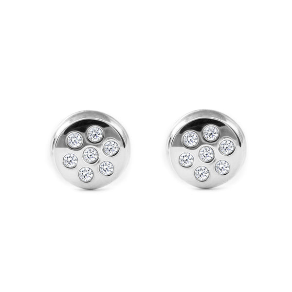 9ct White Gold Round Cubic Zirconias Children's Baby Girls Earrings shine