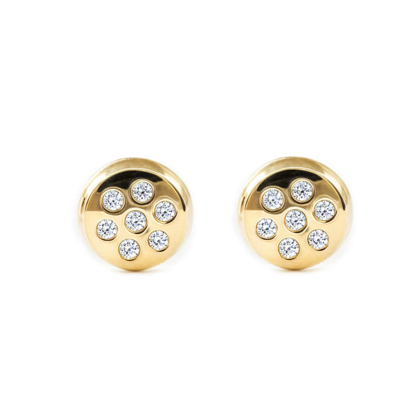 Pendientes Bebe-Niña Oro Amarillo 9K Redondo Circonitas Brillo