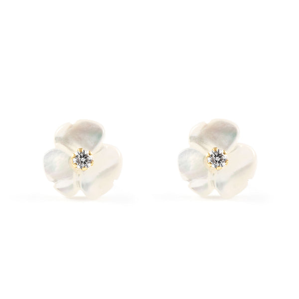 18ct Yellow Gold Nacre Flower Cubic Zirconia Earrings shine