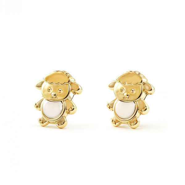 Pendientes Niña Oro Amarillo 9K Nacar Oveja Brillo