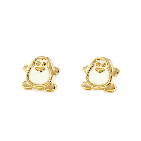 Pendientes Niña Oro Amarillo 9K Nacar Pingüino Brillo