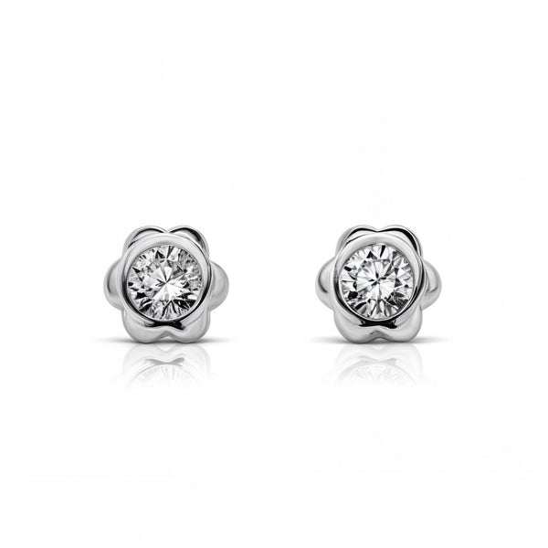 Pendientes Bebe-Niña Oro Blanco 9K Chatón Flor Circonita Brillo