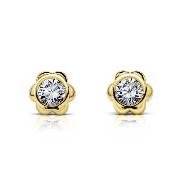 9ct Yellow Gold Flower Cubic Zirconia Children's Baby Girls Earrings shine