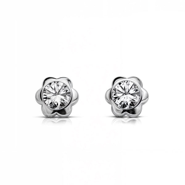 Pendientes Bebe-Niña Oro Blanco 9K Chatón Flor Circonita Brillo