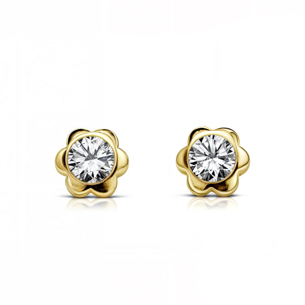 Pendientes Bebe-Niña Oro Amarillo 9K Chatón Flor Circonita Brillo