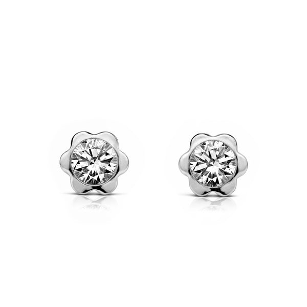 Pendientes Niña Oro Blanco 9K Chatón Flor Circonita Brillo