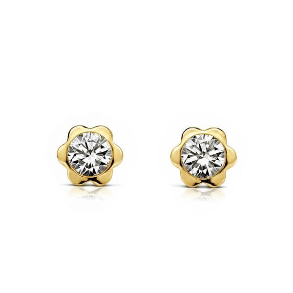 Pendientes Niña Oro Amarillo 9K Chatón Flor Circonita Brillo