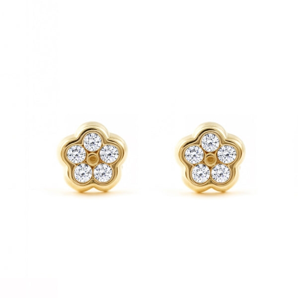 9ct Yellow Gold Daisy Flower Cubic Zirconias Children's Baby Girls Earrings shine
