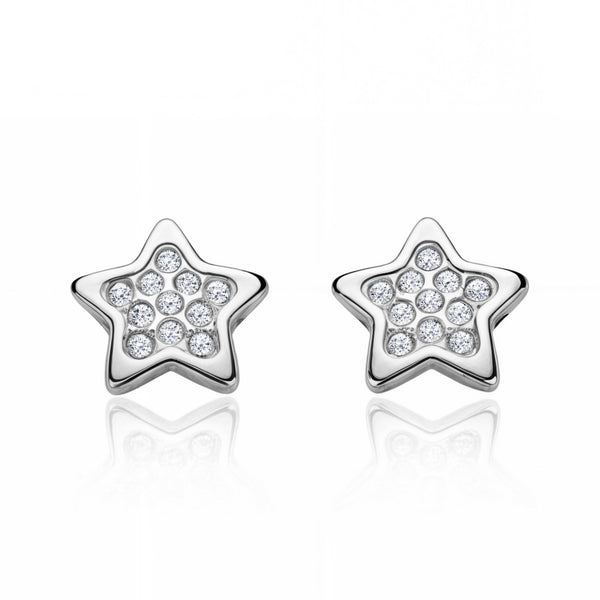 Pendientes Niña Oro Blanco 9K Estrella Circonitas Brillo