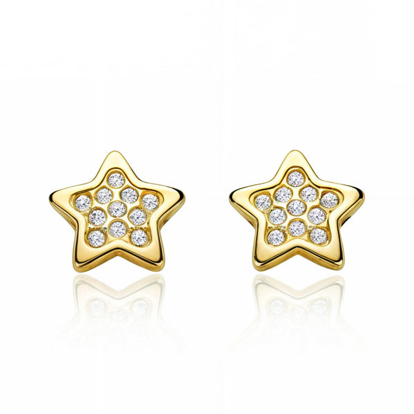 Pendientes Niña Oro Amarillo 18K Estrella Circonitas Brillo