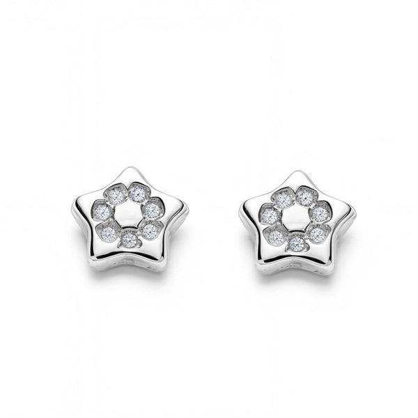 9ct White Gold Star Cubic Zirconias Children's Girls Earrings shine