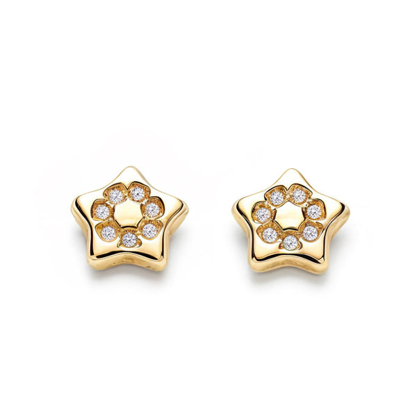 Pendientes Niña Oro Amarillo 9K Estrella Circonitas Brillo